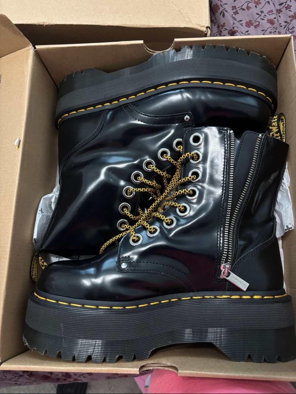 DOC MARTEN JADEN MAX Lace-Up Boots with Yellow Stitching